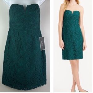 NEW J. Crew Cathleen Dress Green Leavers Lace Size 2 Strapless Prom Bridesmaid